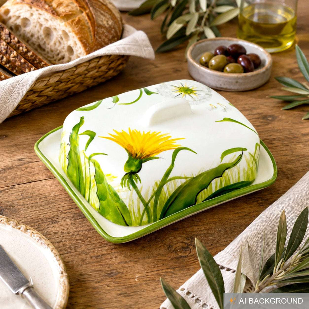 Keramik Butterdose Pusteblume  18x14 cm, Butterglocke mit Deckel