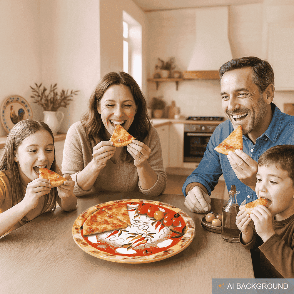 Handgemachter Pizzateller Paprika aus Italienischer Keramik, Großer Teller Rund 33 cm