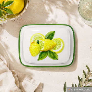 Handgemachte Butterdose aus Italienischer Keramik Zitronen Relief Größe 12x9 cm