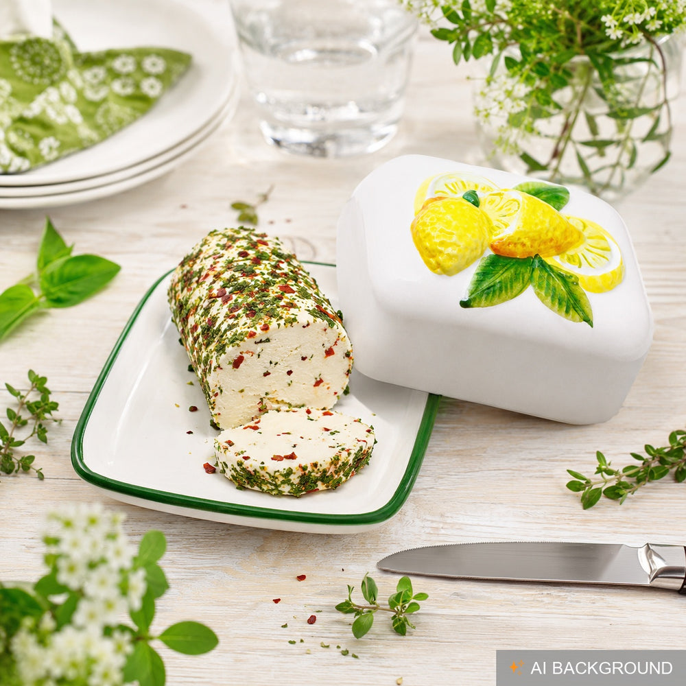 Handgemachte Butterdose aus Italienischer Keramik Zitronen Relief Größe 12x9 cm