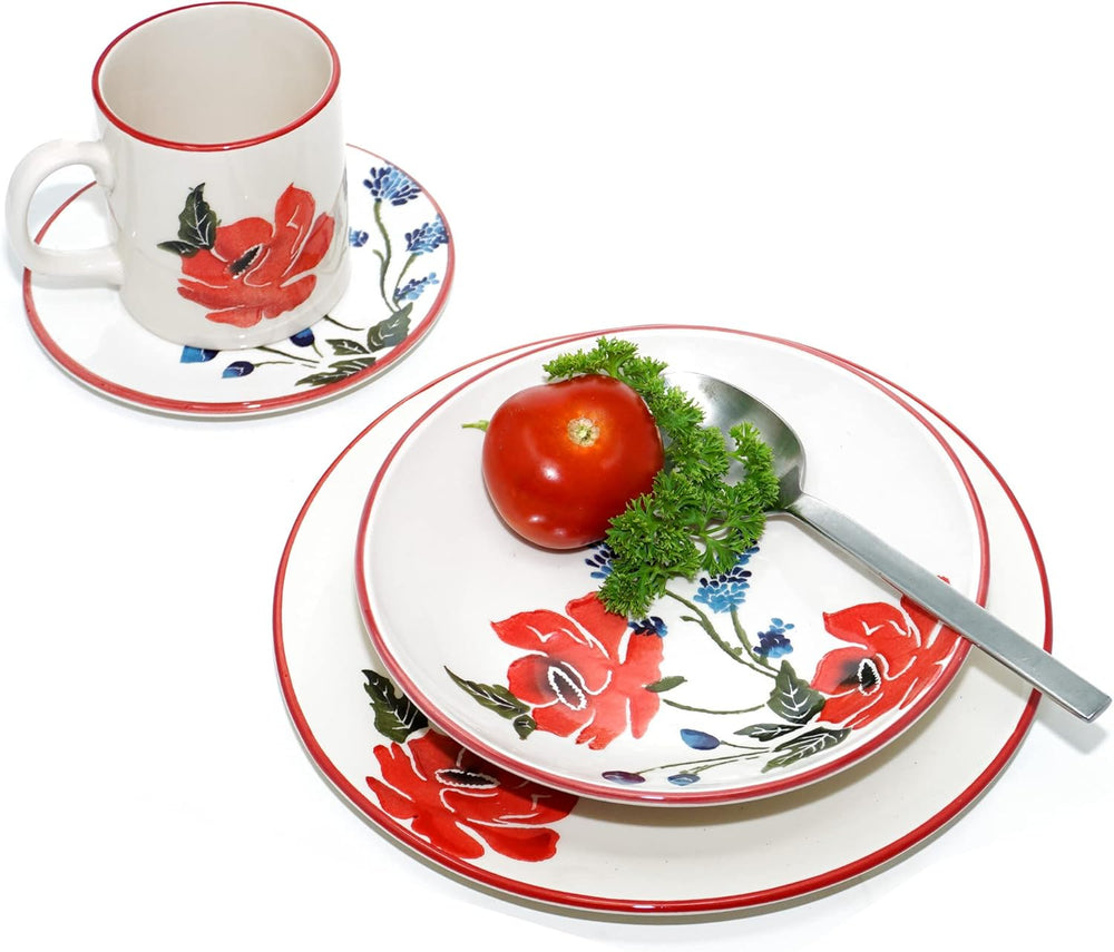 2x Servierteller 28x15 cm - 38x18 cm, Fischplatten Keramik, Vorspeisenteller bunt Mohnblume