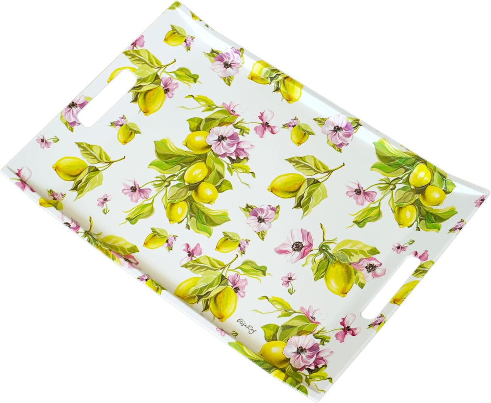 Deko Tablett länglich 47x31 cm, Serviertablett modern mit Druck: Zitronen