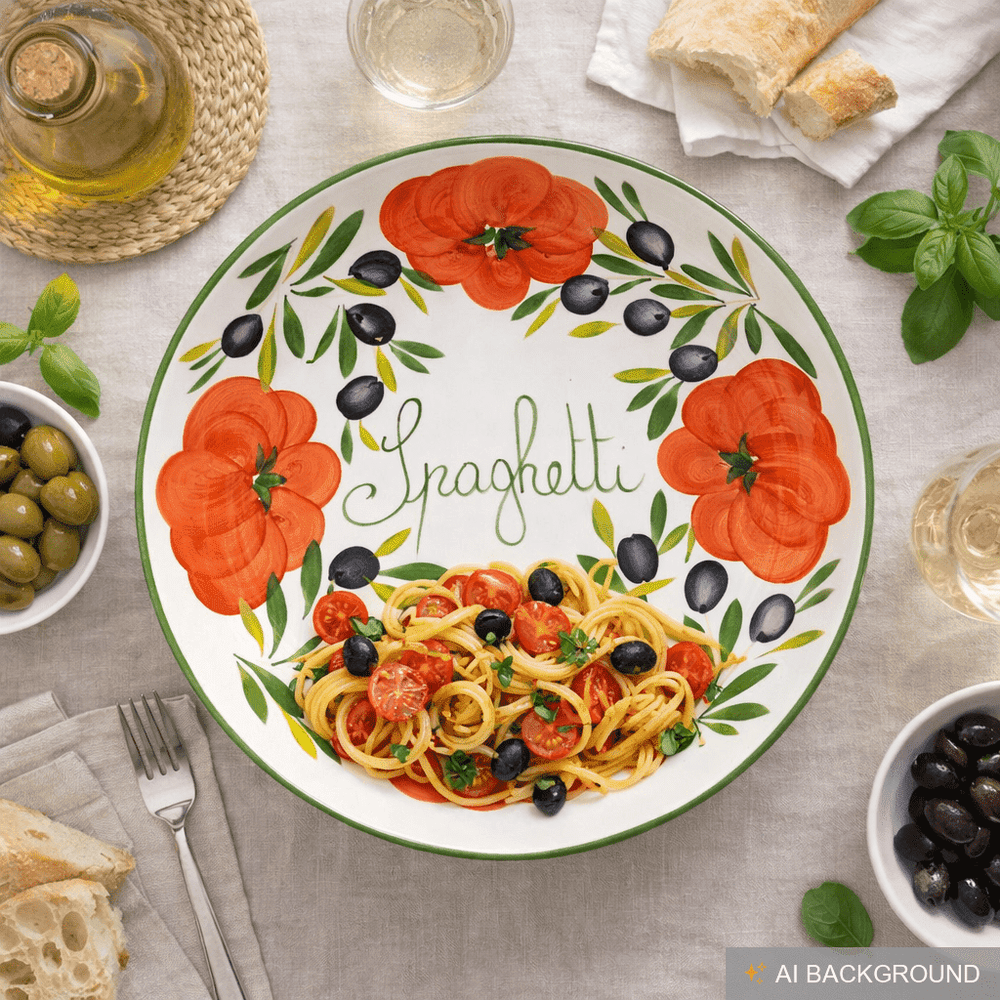 Handgemachte Nudelschale aus Italienischer Keramik im Tomatendesign, Runde Pastaschüssel 36 cm, 9 cm tief
