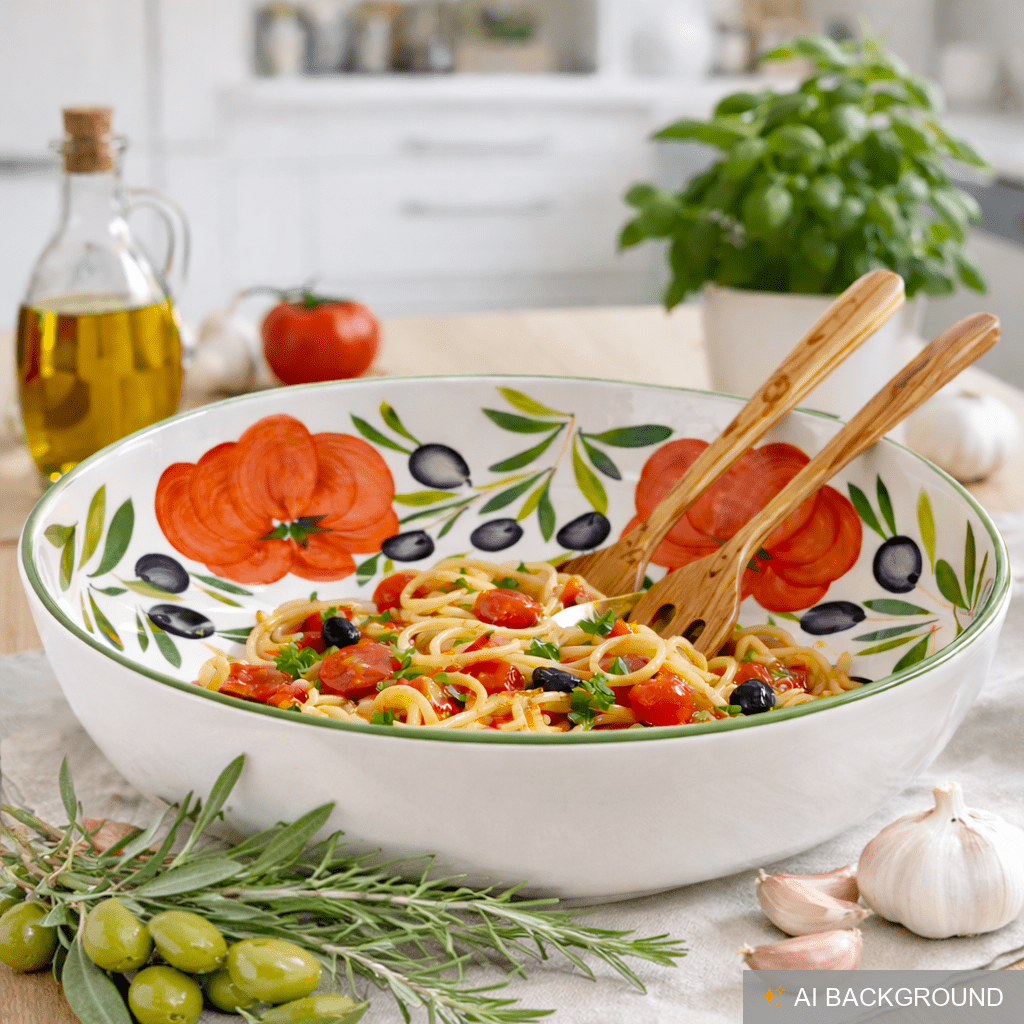 Handgemachte Nudelschale aus Italienischer Keramik im Tomatendesign, R – Lashuma