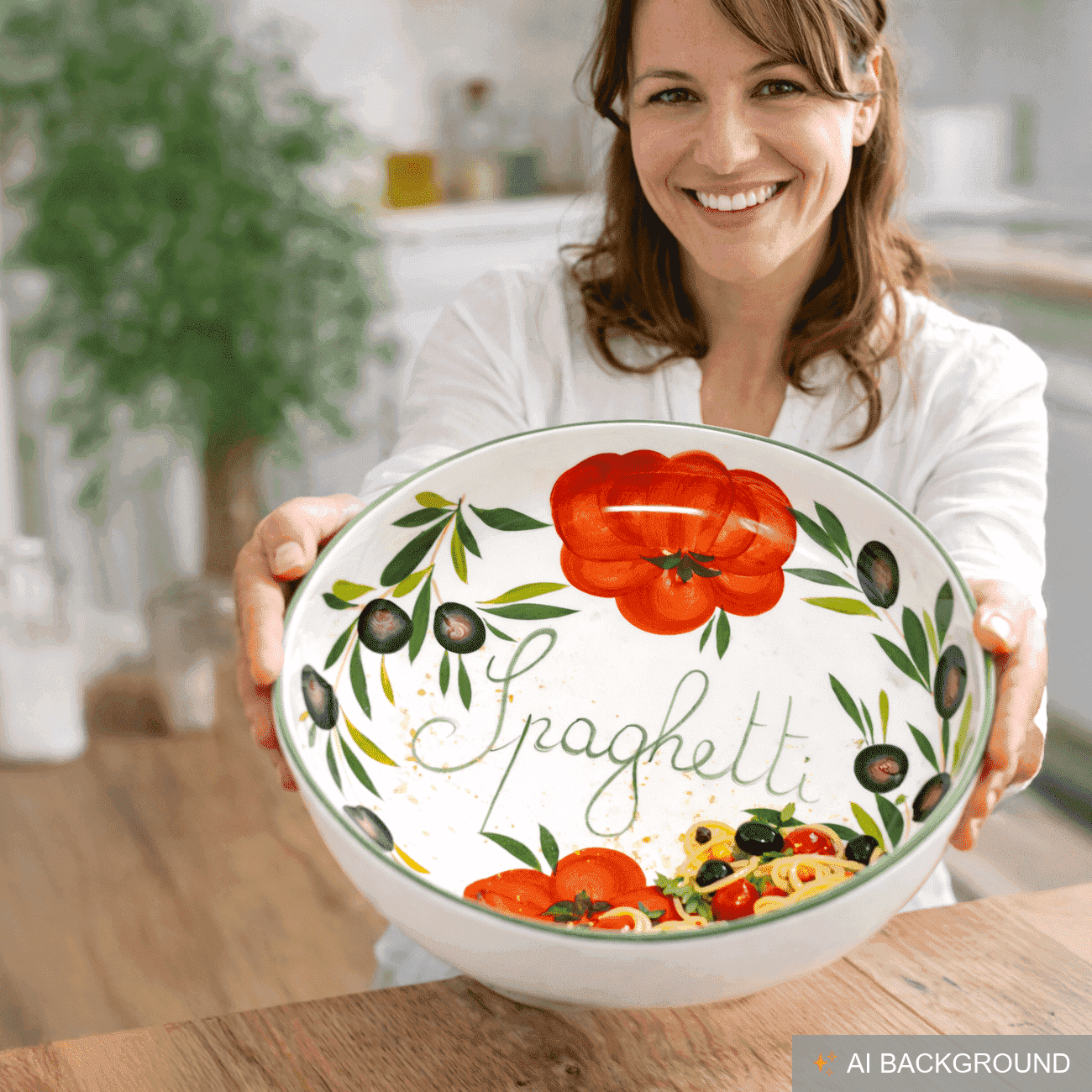 Handgemachte Nudelschale aus Italienischer Keramik im Tomatendesign, R – Lashuma