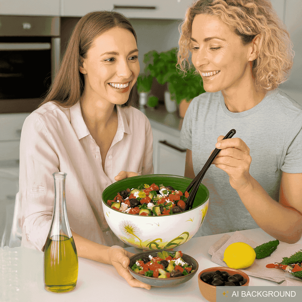 Servierschüssel Keramik Motiv: Pusteblume, Obstschale rund 26 cm, Italienische Salatschüssel