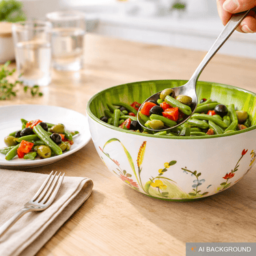 Handgemachte Salatschüssel mittel, Italienische Keramik Schüssel mit Blumenwiesen Muster, Salat Schale Rund 22 cm
