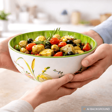Handgemachte Große Salatschale, Pastaschüssel mit Blumenwiesen Muster, Italienische Keramik Schale 27 cm