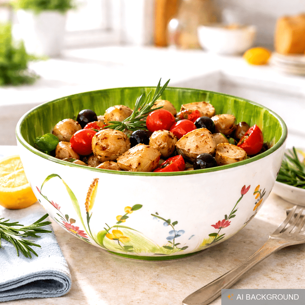 Handgemachte Große Salatschale, Pastaschüssel mit Blumenwiesen Muster, Italienische Keramik Schale 27 cm