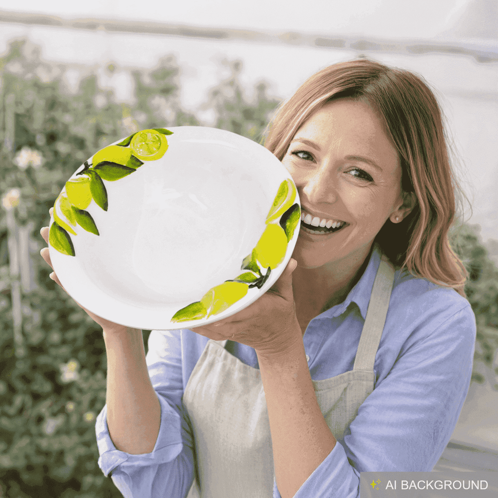 Handgemachte Runde Salatschüssel aus Italienischer Keramik im Zitronendesign, Keramikschale 26 cm