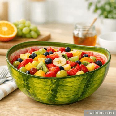 Handgemachte Obstschale Melone, Servierschale aus Italienischer Keramik in Melonenoptik, Runde Salatschüssel 24 cm
