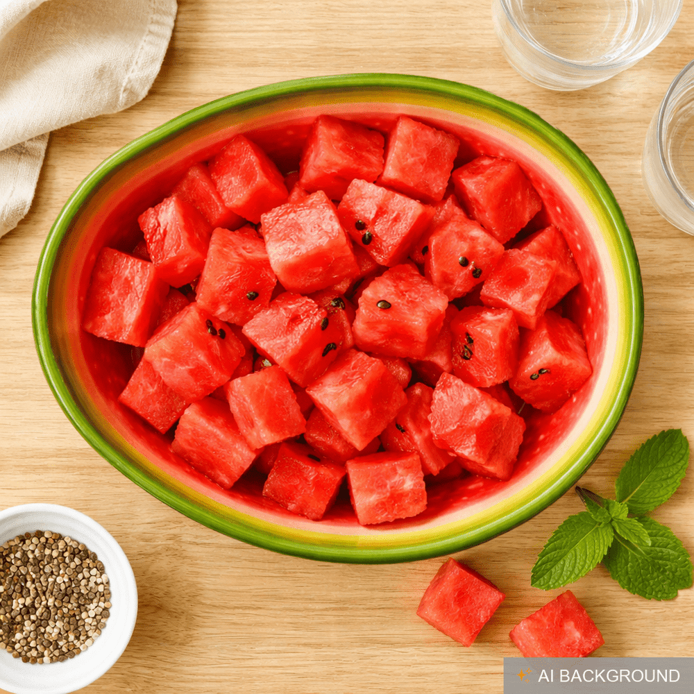 Keramik Schale Rund, Mediterrane Dekoschale, Schüssel Motiv: Melone, Handgeformte Salatschüssel Klein Ø 20 cm