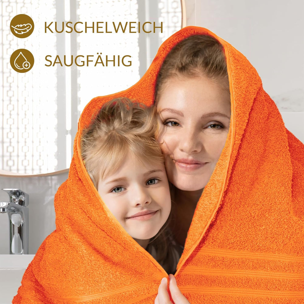 Handtuch Set Orange - Grau, 2x Duschtücher 70x140 cm und Handtücher 2x 50x100 cm