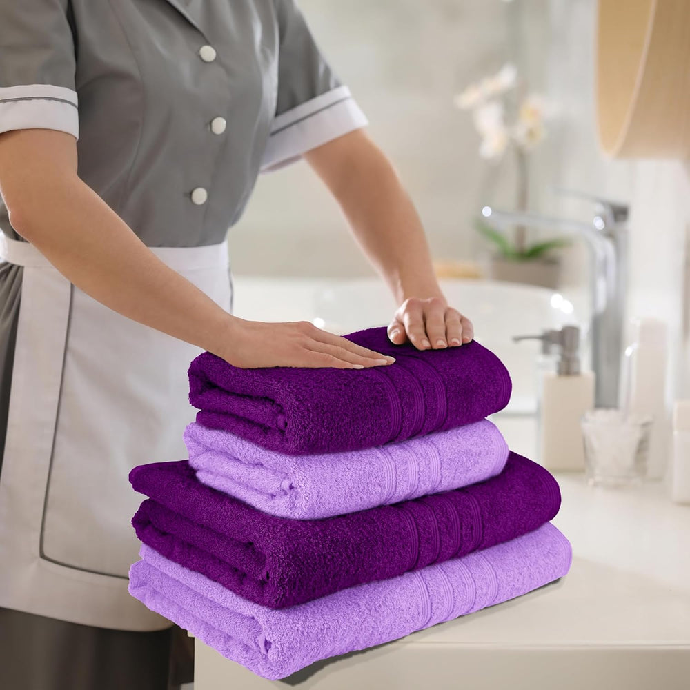 Handtuch Set Flieder - Aubergine, 2x Duschtücher 70x140 cm und Handtücher 2x 50x100 cm
