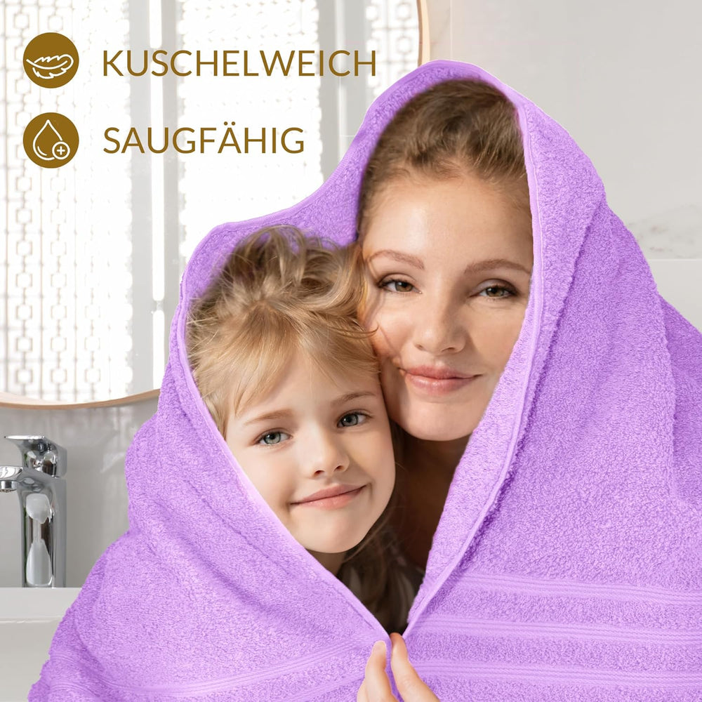 Handtuch Set Flieder - Aubergine, 2x Duschtücher 70x140 cm und Handtücher 2x 50x100 cm