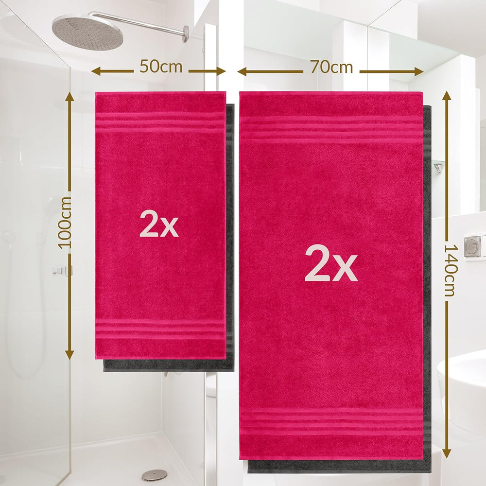 Handtuch Set Rot - Anthrazit, 2x Duschtücher 70x140 cm und Handtücher 2x 50x100 cm