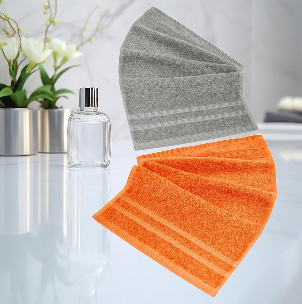 Gästehandtücher Set zweifarbig 30x30 cm 4 Stück Orange -  Grau