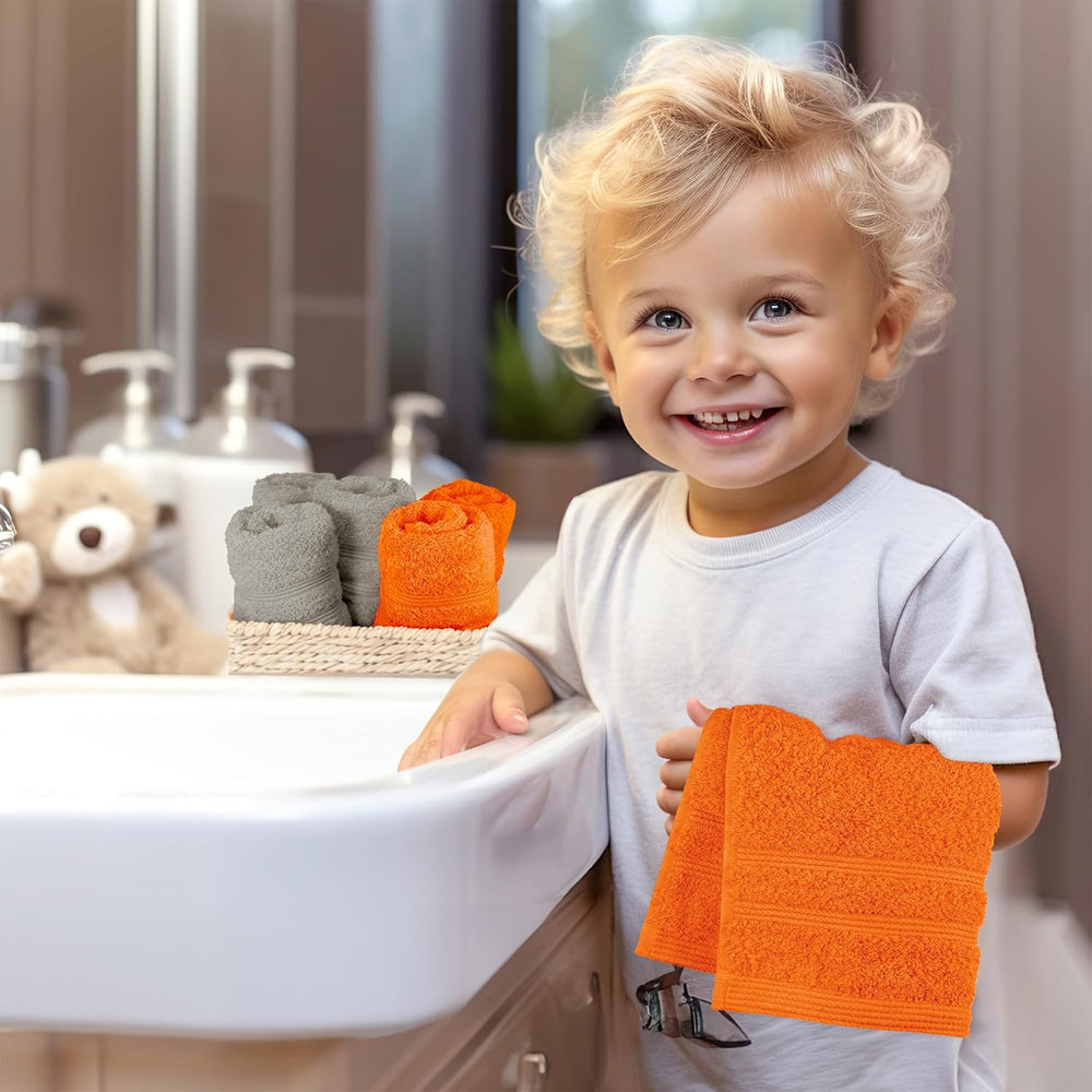 Waschlappen Set zweifarbig 30x30 cm 6 Stück Orange -  Grau