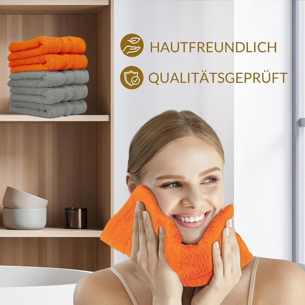 Waschlappen Set zweifarbig 30x30 cm 6 Stück Orange -  Grau