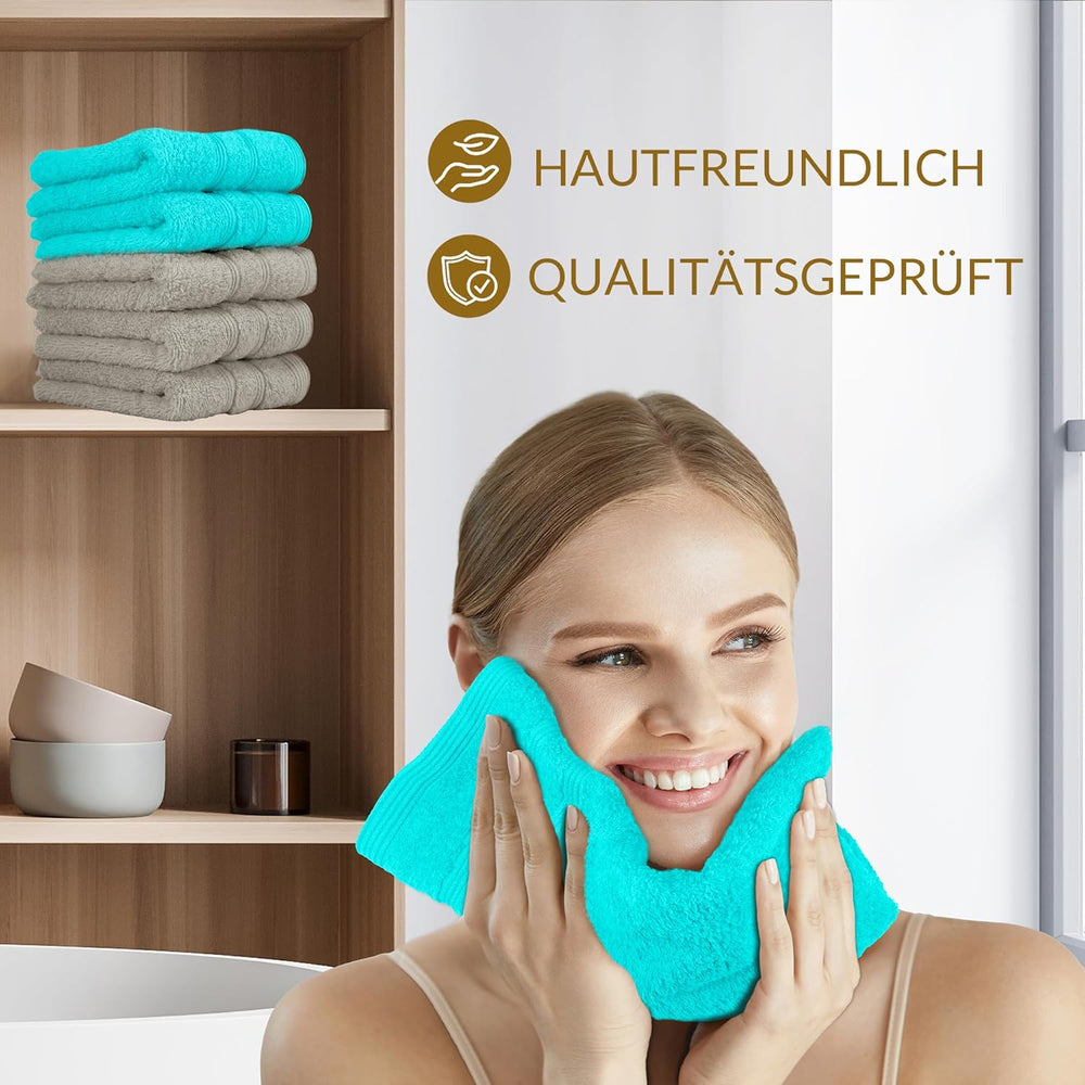 Waschlappen Set zweifarbig 30x30 cm 6 Stück Türkis -  Beige