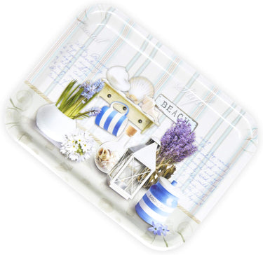 Robustes kleines Snacktablett, Druck: Strandoase, Farbenfrohes Melamin Tablett eckig, Format: 31x23 cm