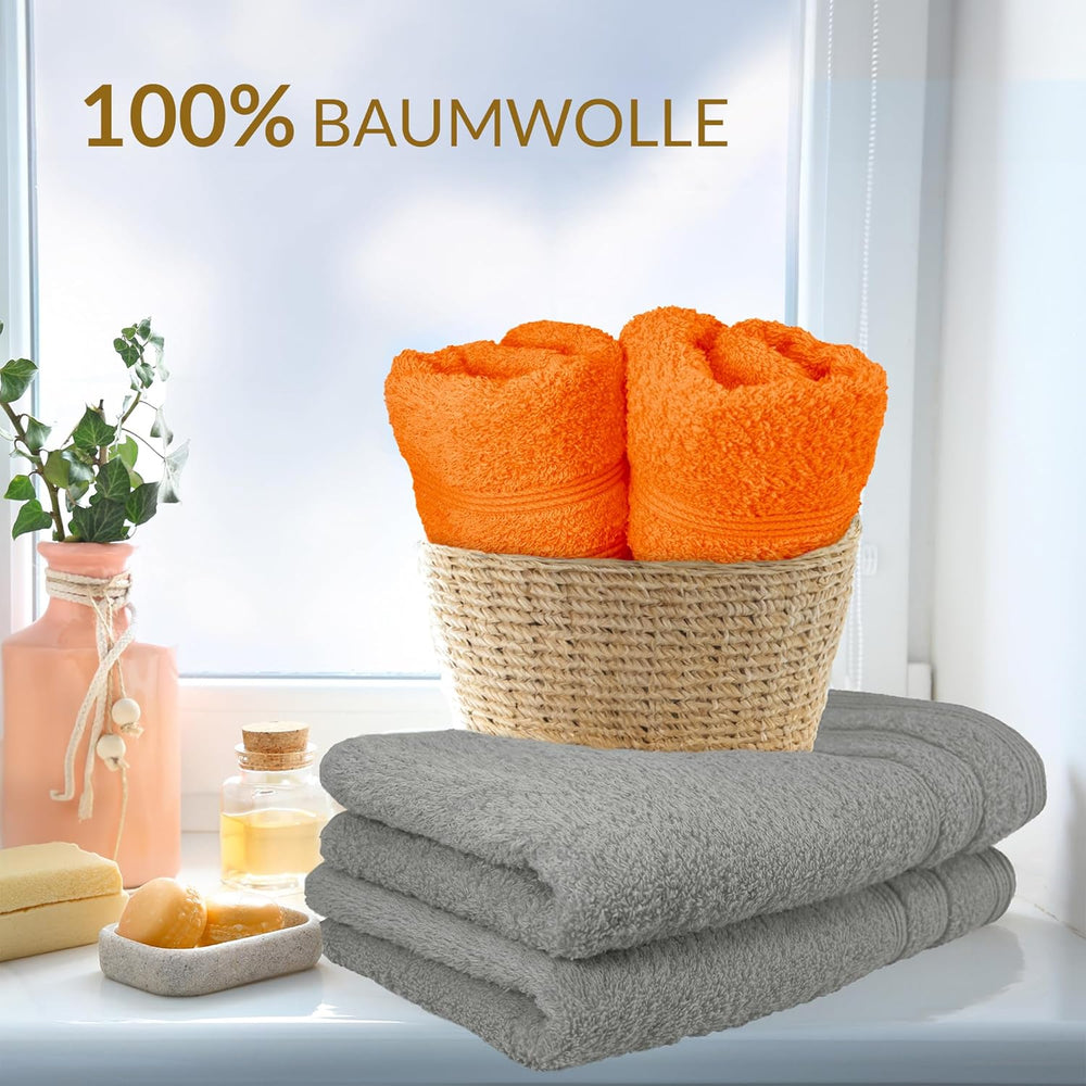8 teiliges Frottee Handtuchset  Grau - Orange