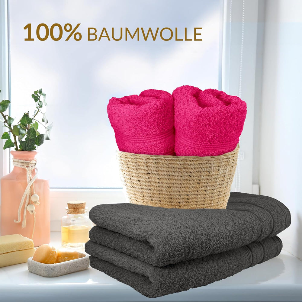 8 teiliges Frottee Handtuchset Rot - Anthrazit