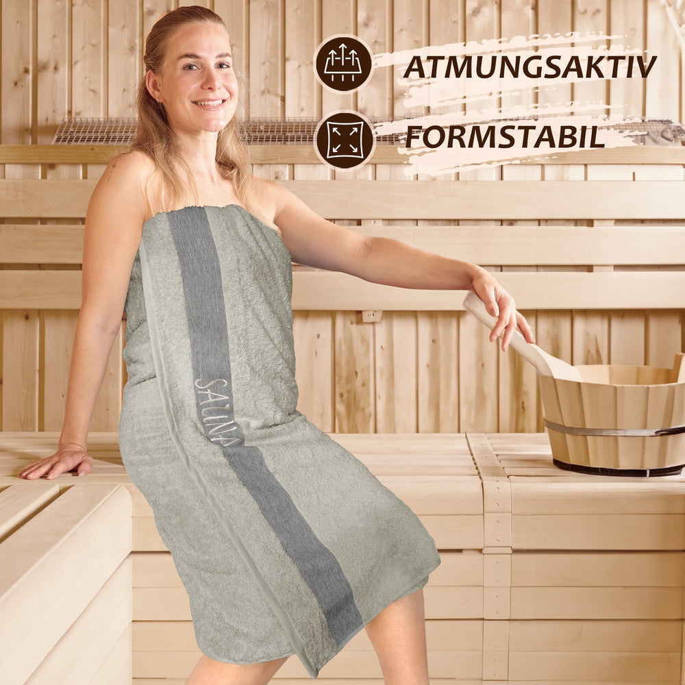 Wellness Frottee Saunatuch 100x200 cm, Lima XXL Sauna Handtuch Grau - Kiesel