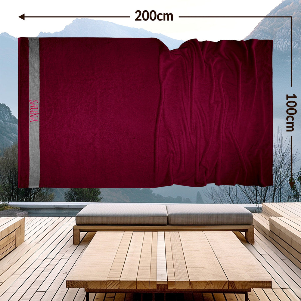 Wellness Frottee Saunatuch 100x200 cm, Lima XXL Sauna Handtuch Rot - Kirsch