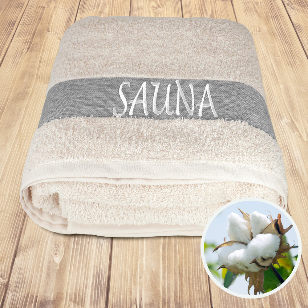 Wellness Frottee Saunatuch 100x200 cm, Lima XXL Sauna Handtuch Natur