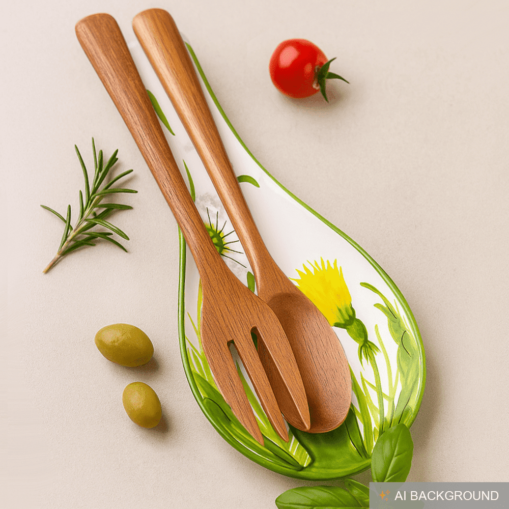 Handgemachte Löffelablage aus Italienischer Keramik, bemalt mit Pusteblume