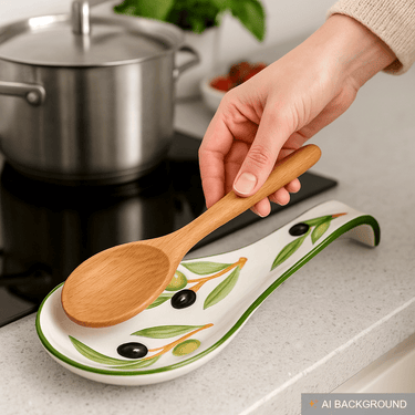 Handgemachte Löffelablage aus Italienischer Keramik, Olive