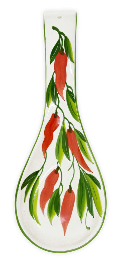 Handgemachte Löffelablage aus Italienischer Keramik, bemalt mit Peperoni