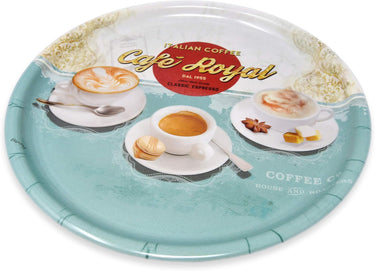 Kunststofftablett Rund, Robustes Küchentablett für Gläser 40 cm Ø, Designdruck: Café Royal