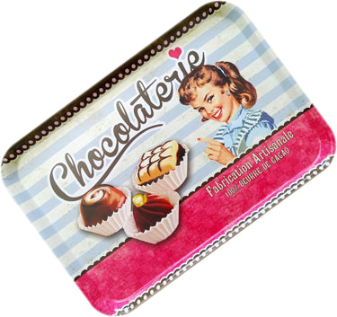 Retro Kunststofftablett bunt, Robustes Geschirrtablett 45x31 cm, Serviertablett groß, Design: Schokolade