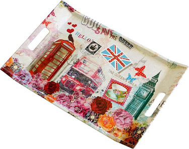 rechteckiges Serviertablett Melamin, Buntes Kunststofftablett groß 47x31 cm, Motiv: London