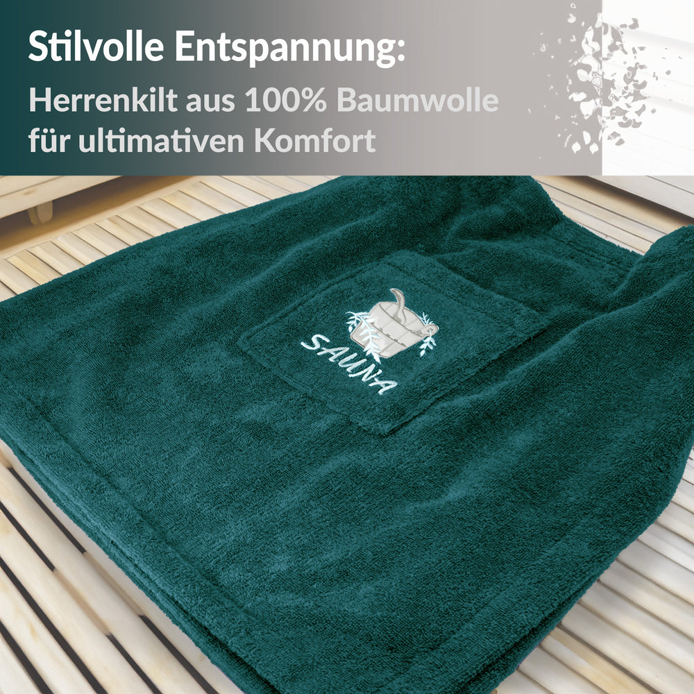 Saunakilt Herren Opal -  Grün, Saunatuch mit Klettverschluss XS - M
