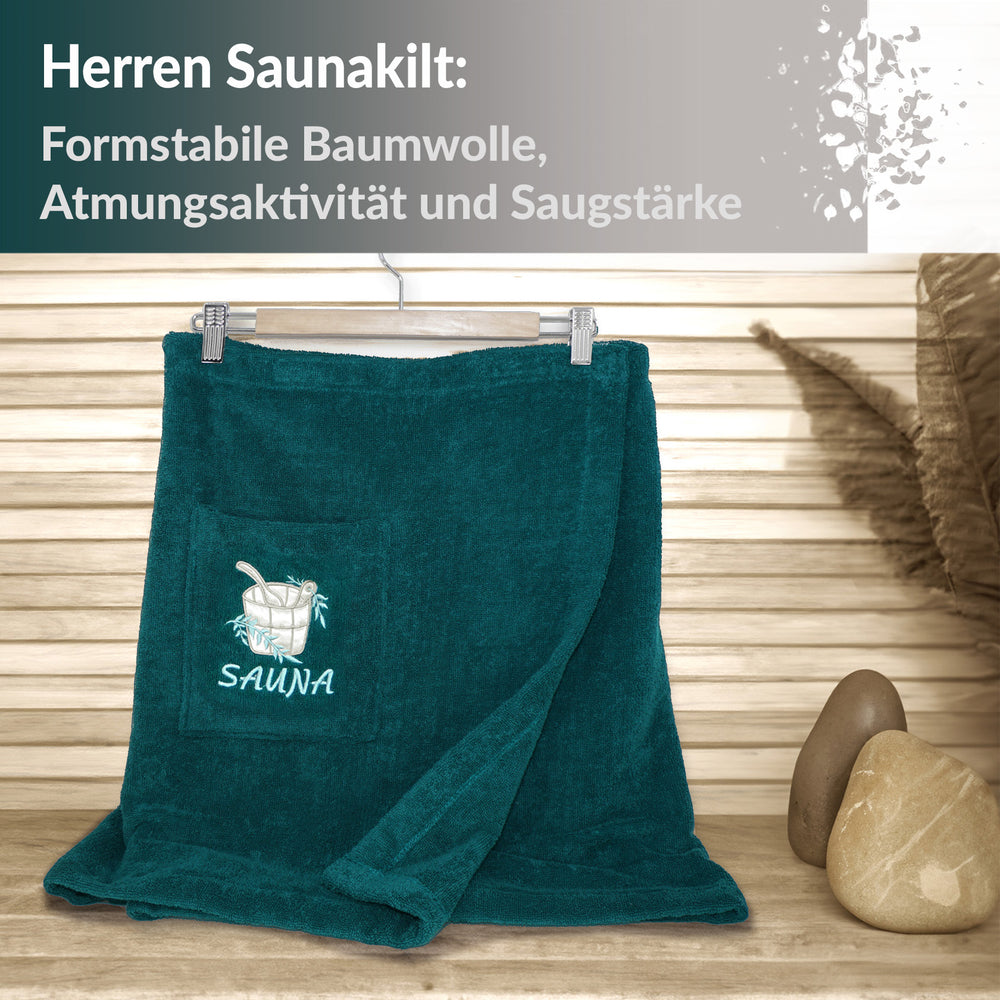 Saunakilt Herren Opal -  Grün, Saunatuch mit Klettverschluss XS - M