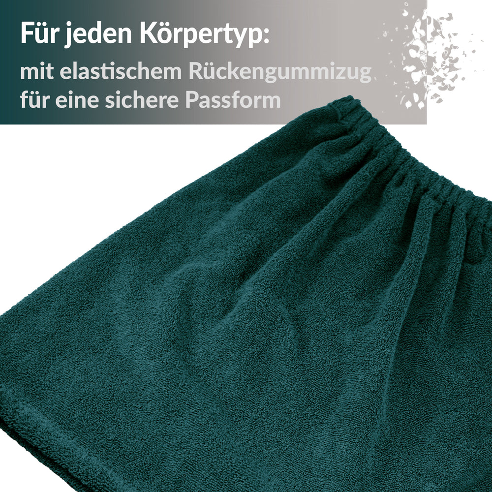 Saunakilt Herren Opal -  Grün, Saunatuch mit Klettverschluss XS - M