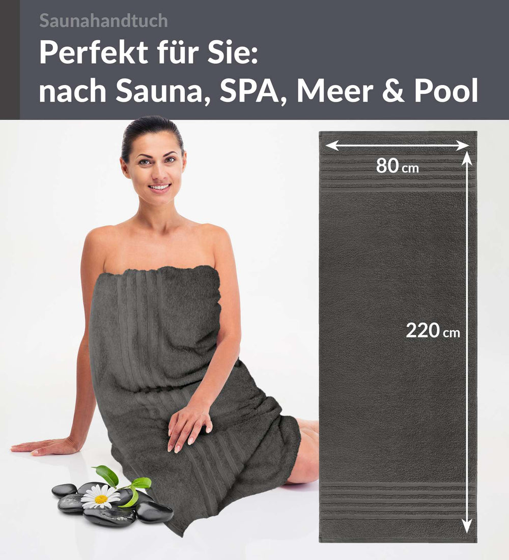 Saunahandtuch extra lang 80x220 cm Grau - Anthrazit