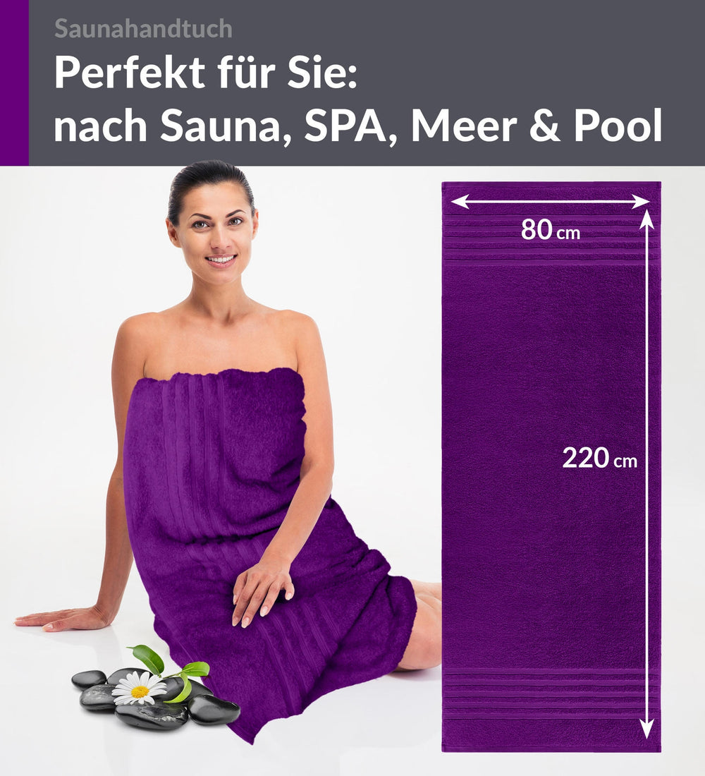 Saunahandtuch extra lang 80x220 cm Lila - Aubergine
