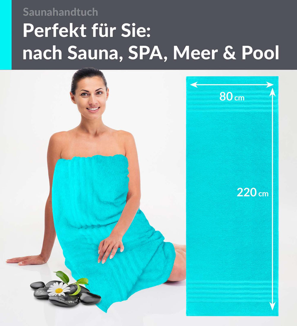 Saunahandtuch extra lang 80x220 cm Türkis - Lagunen