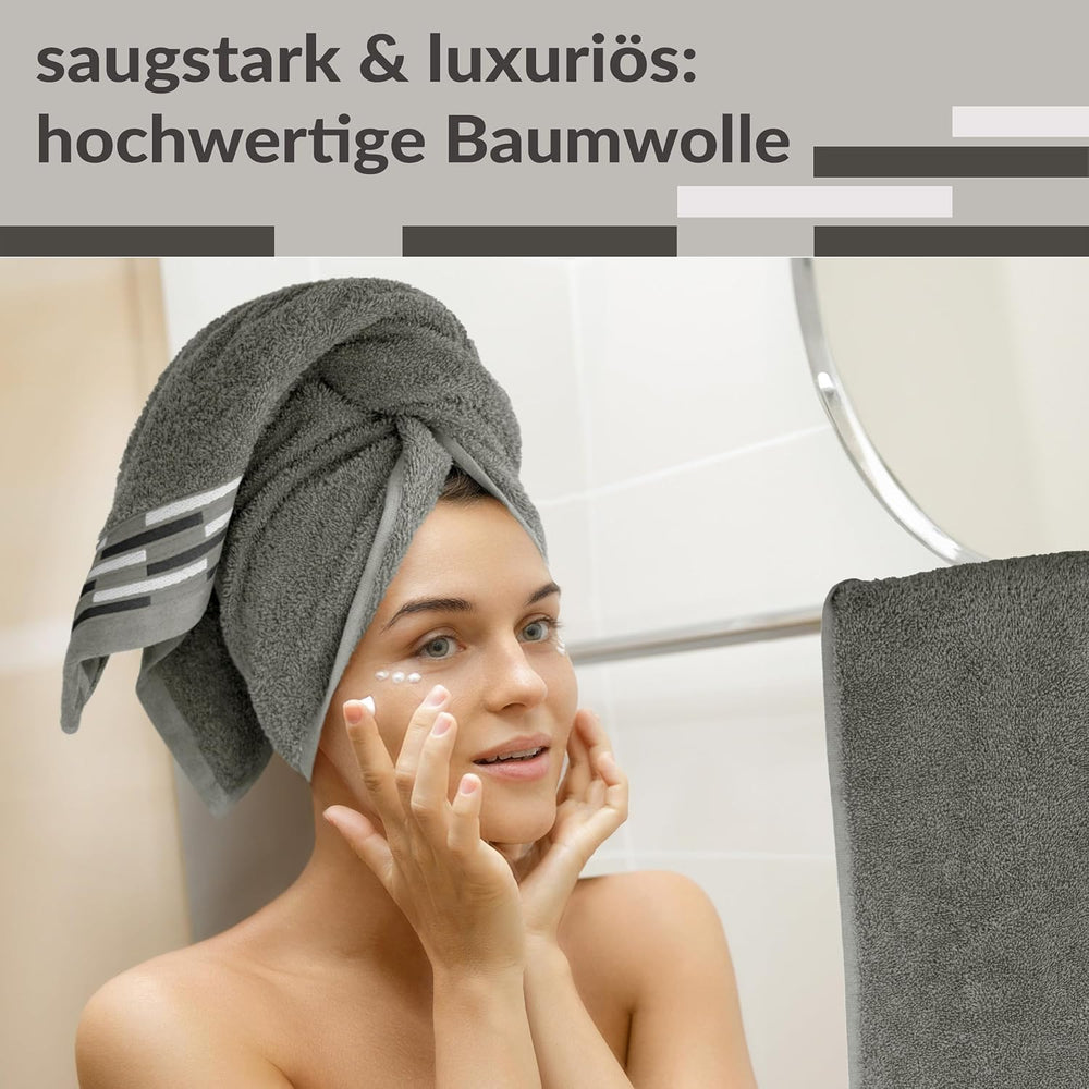 Handtuch Set 50x100 cm, Lugano 2er Frotteetücher Grau - Dunkel