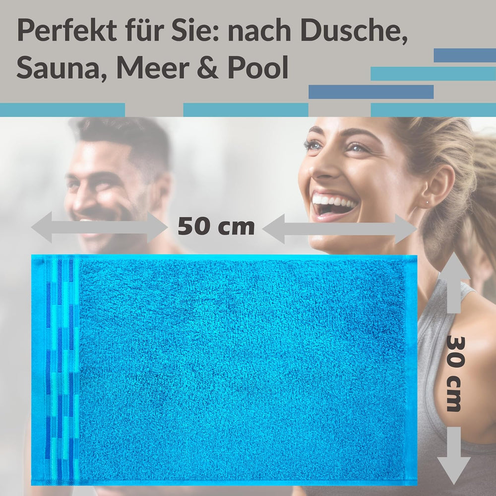 Gäste Handtuchset 30x50 cm Blau - Aquamarin, Lugano 4 Stück kleine Handtücher