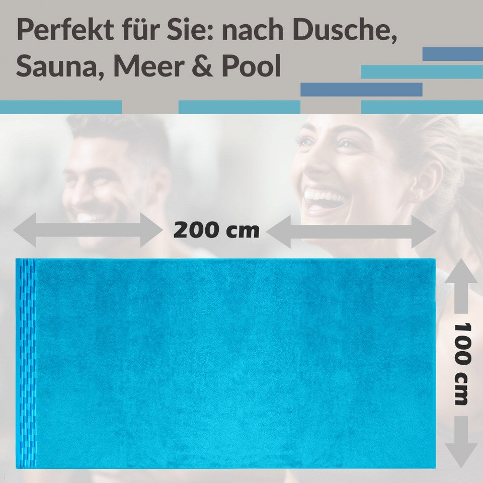Saunahandtuch groß 100x200 cm, Lugano Saunatuch Blau - Aquamarin