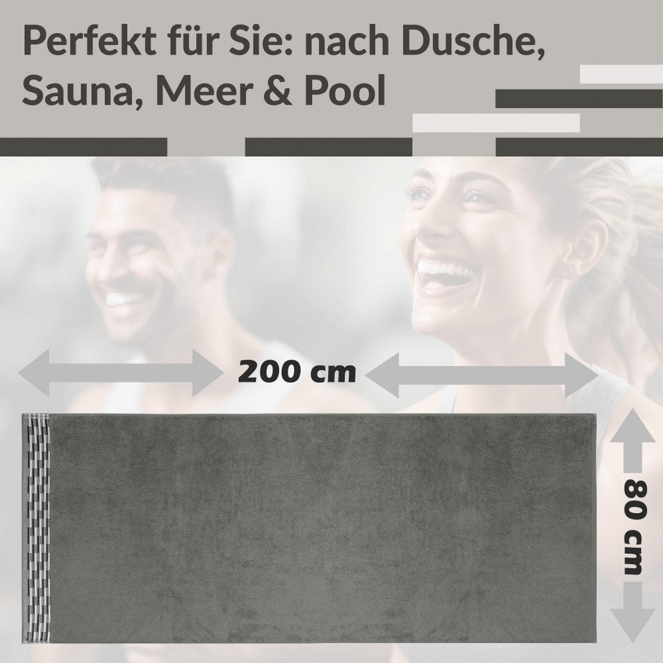 XXL Saunatuch 80x200 cm, Grau - Dunkel, Lugano Liegehandtuch für Sauna