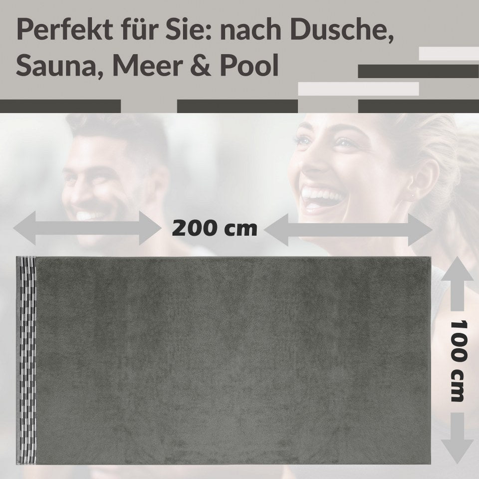 Saunahandtuch groß 100x200 cm, Lugano Saunatuch Grau - Dunkel