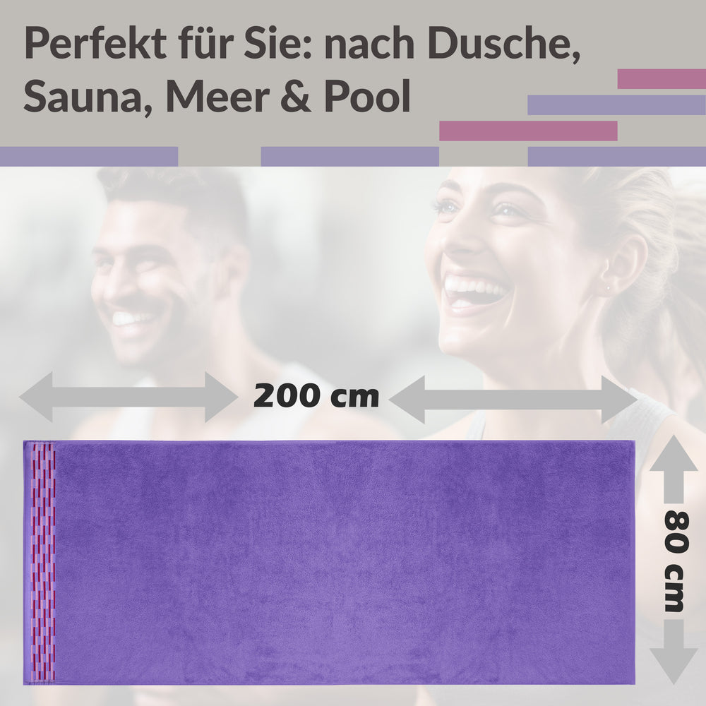 Saunahandtuch groß 100x200 cm, Lugano Saunatuch Lila - Lavendel
