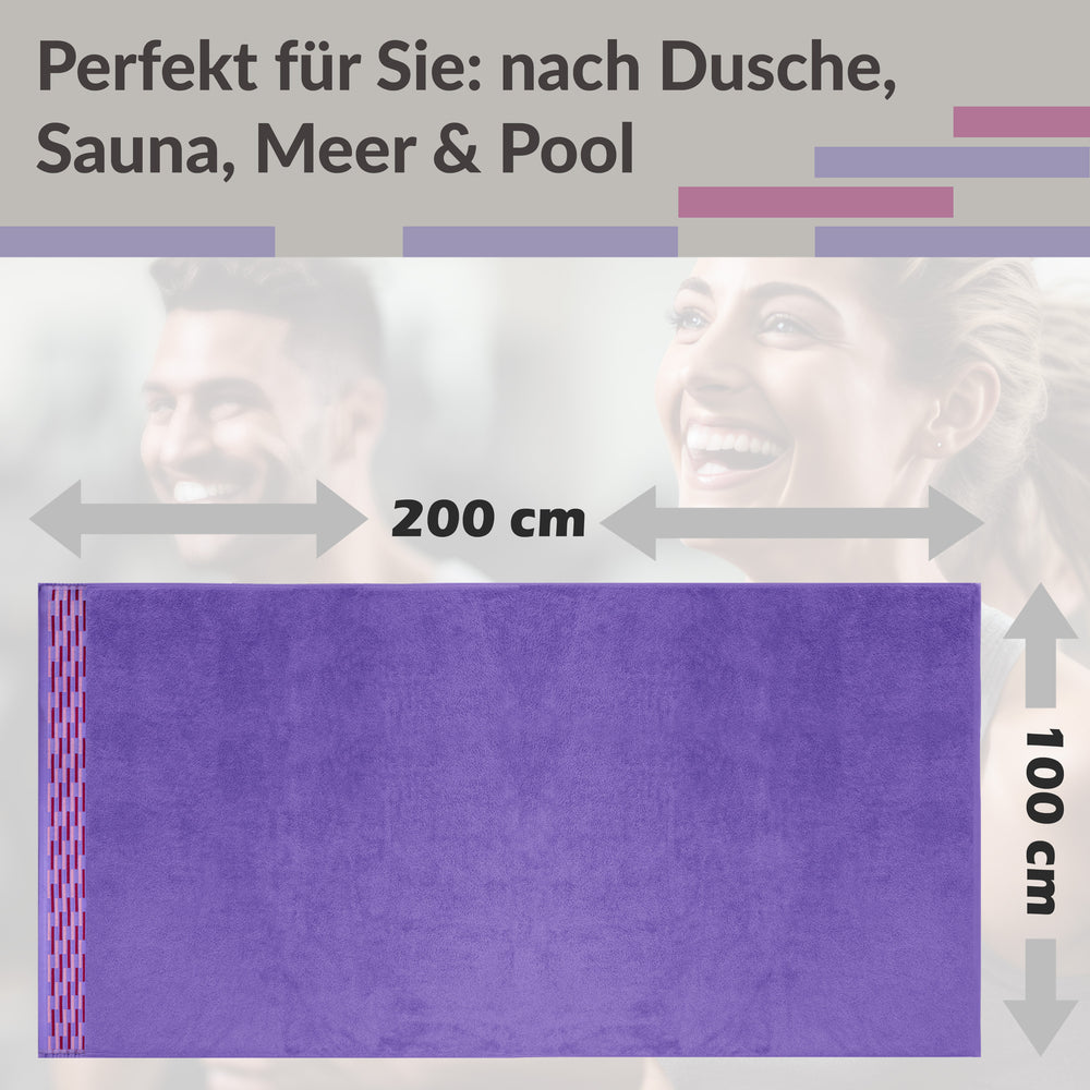 Saunahandtuch groß 100x200 cm, Lugano Saunatuch Lila - Lavendel