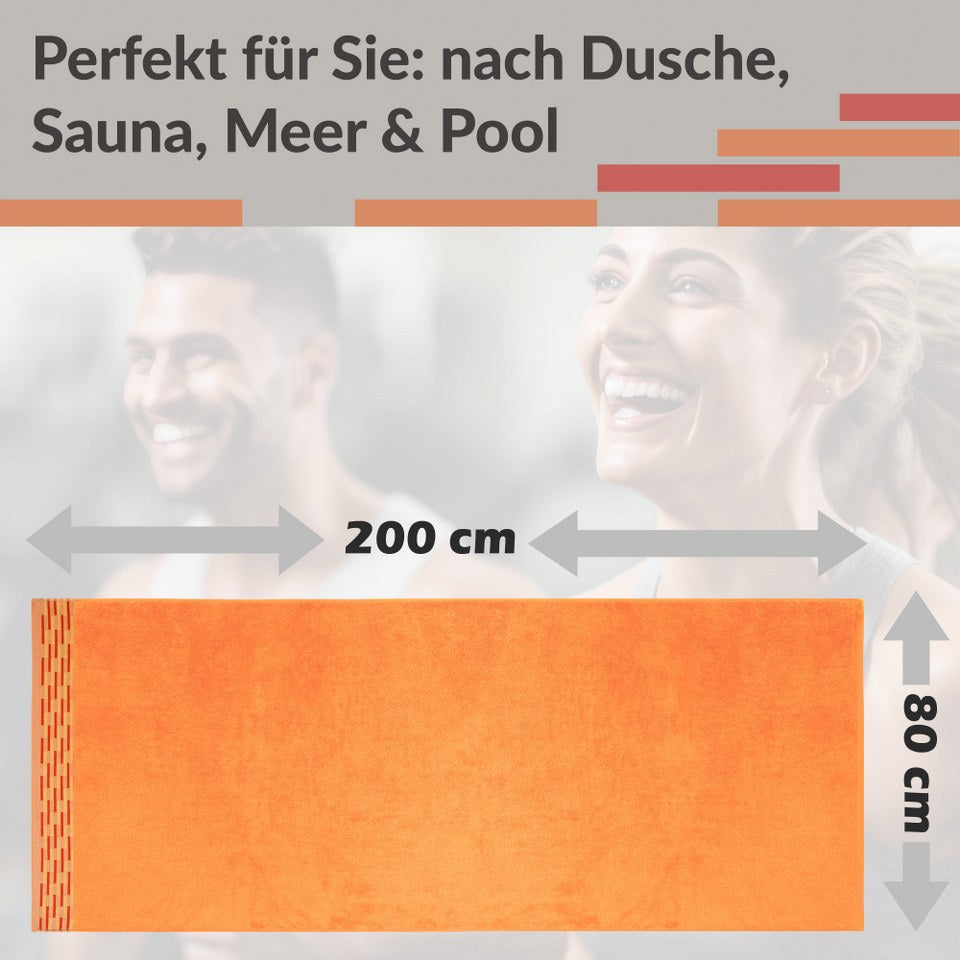 XXL Saunatuch 80x200 cm, Orange Lugano Liegehandtuch für Sauna